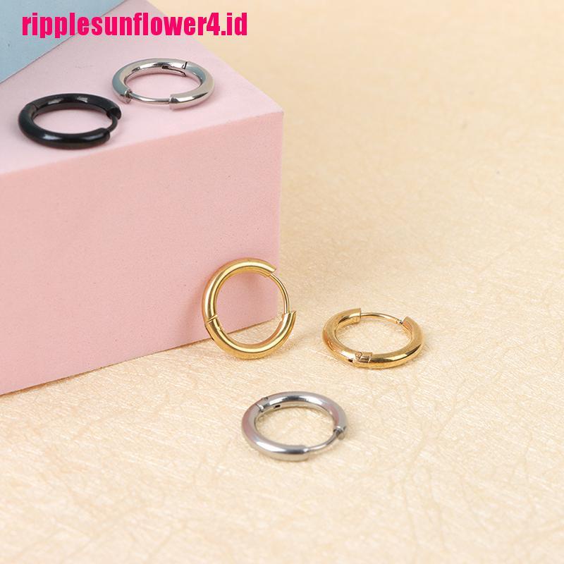 5pcs / lot Anting Hoop Bentuk Lingkaran Geometris Bahan Stainless Steel