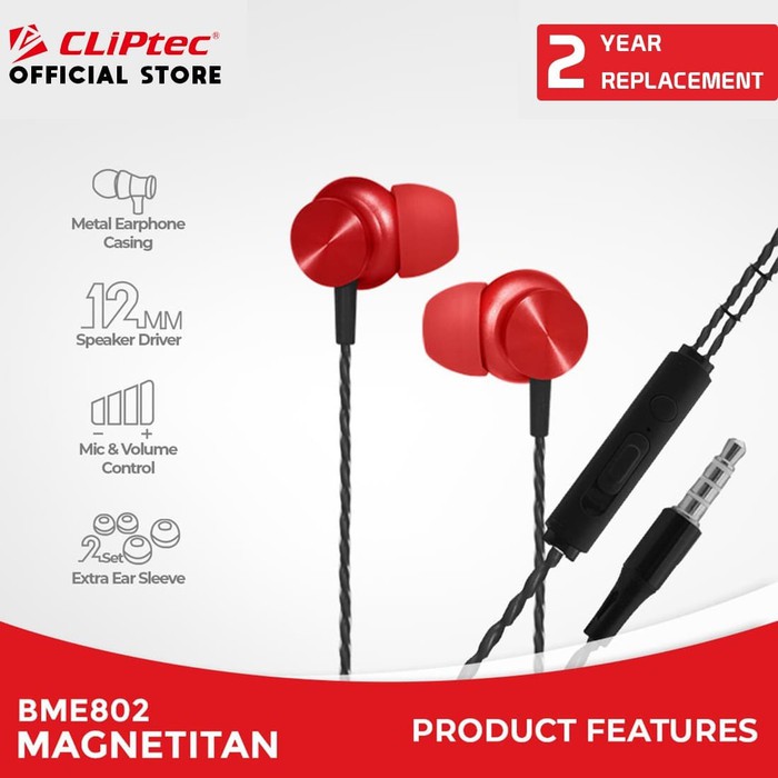 CLIPtec BME802 Earphone Magnetitan Metal With Microphone