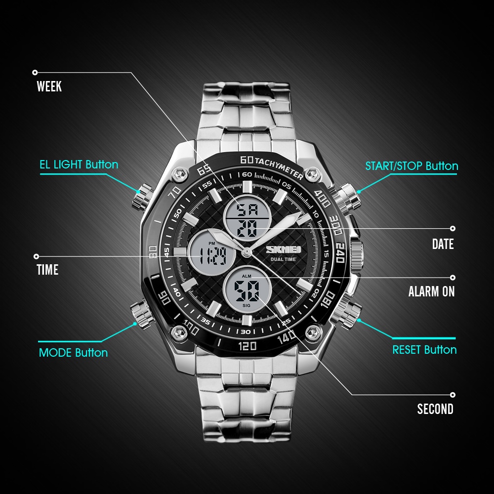 SKMEI 1302 Jam Tangan Pria Digital Analog Tali Stenlis WATCHKITE WKOS