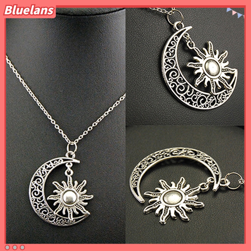 Bluelans Kalung Rantai Bentuk Bulan Matahari Bahan Alloy Gaya Vintage Untuk Unisex