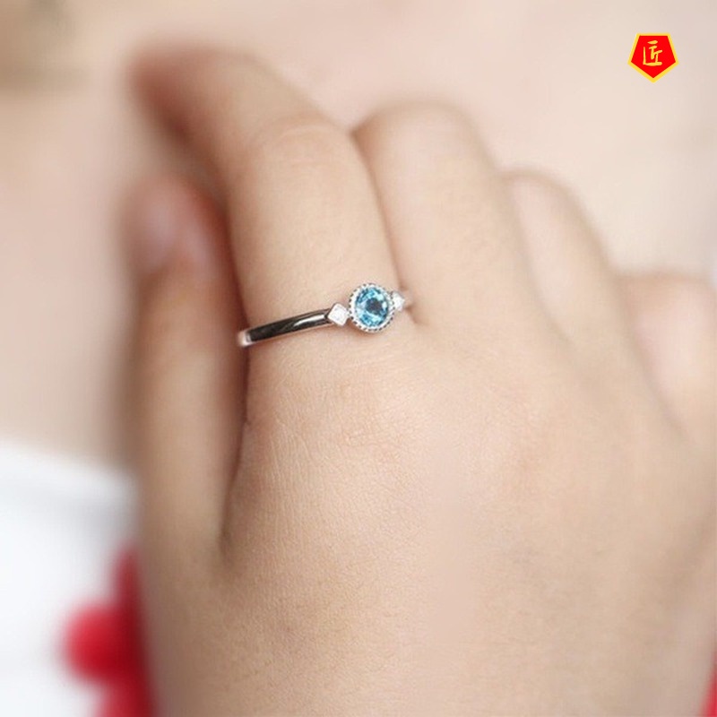 [Ready Stock]Simple Personality Inlaid Sea Blue Topaz Ring