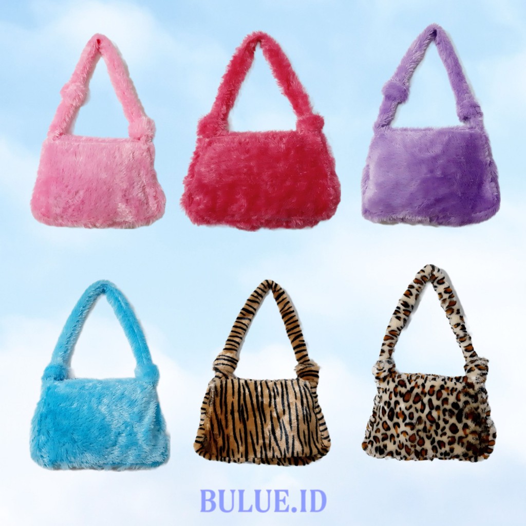BULUE HANDMADE SHOULDER FURBAG - Fluffy Bag- Tas Bulu Fur Hewan- Animal- Y2K Aesthetic tas bahu
