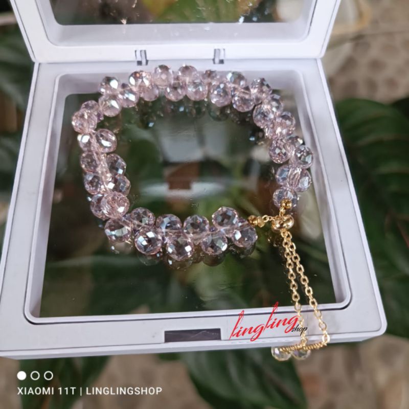 Gelang kristal serut,gelang kristal serut korea,gelang kristal tali elastis free BOX-1