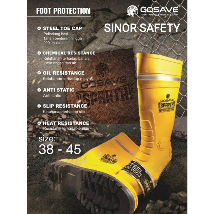 Sepatu Boot Rubber Safety GOSAVE SPARTA Karet Ujung Besi Steel Toe