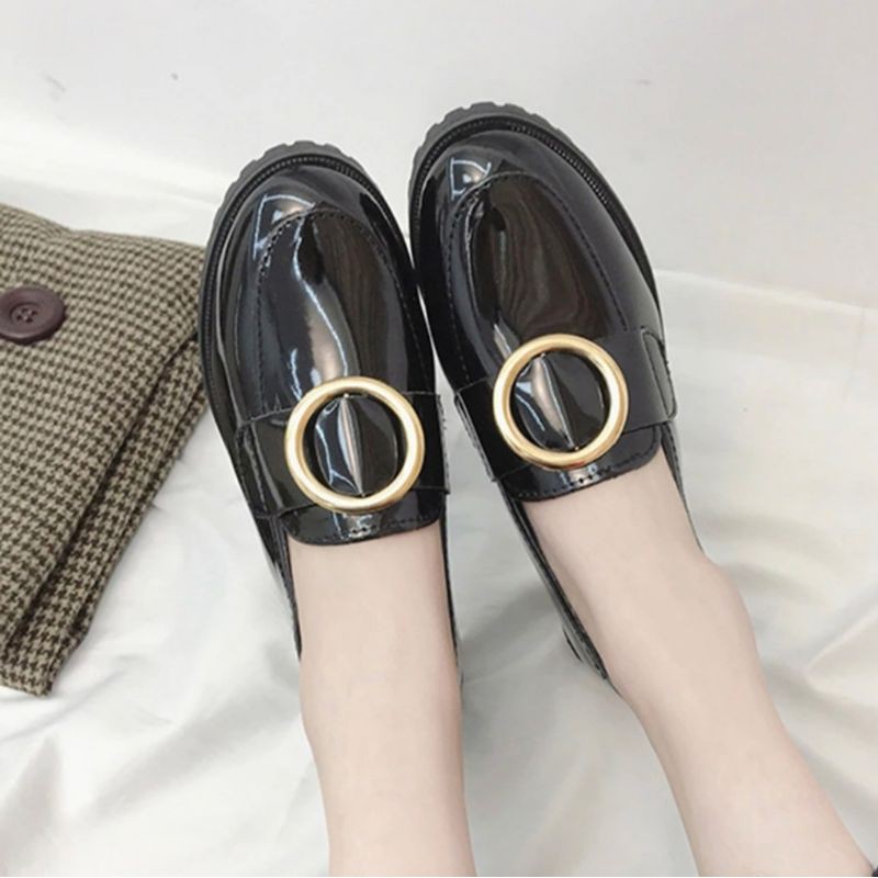 2.2 Sale Sepatu Docmart Wanita Loafers Kulit Hitam Terbaru Import Premium Quality Black Glosy Best Seller 896 Bisa COD