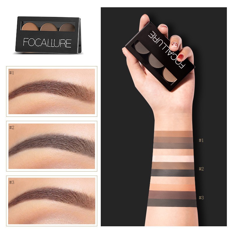 FOCALLURE Eyebrow Powder Palette With Brush Mirror 3 Colors (100% Original, BPOM Certified)