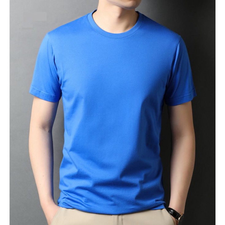 Baju Kaos Pakaian Polos Lengan Pendek Pria Cowok Laki laki-Biru wardah