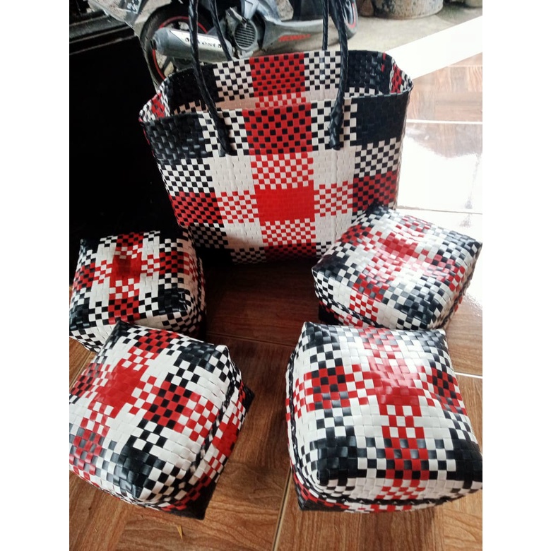 Set Keben Bali Bahan Plastik Kaca Premium/Tas Anyam Besek