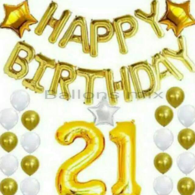 Happy Birthday Set Dekorasi Gold Putih / Balon Dekorasi / Balon Huruf