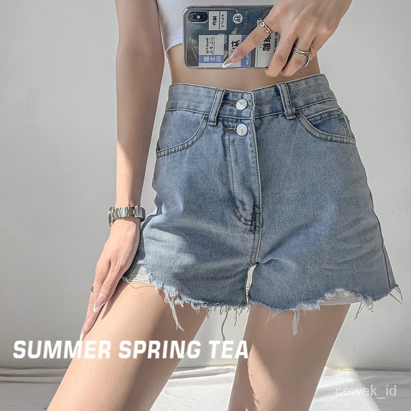 CEWEK_ID OOTD Celana pendek jeans wanita sobek ripped highwaist hot pants wanita korea kekinian shorts pants jumbo ootd