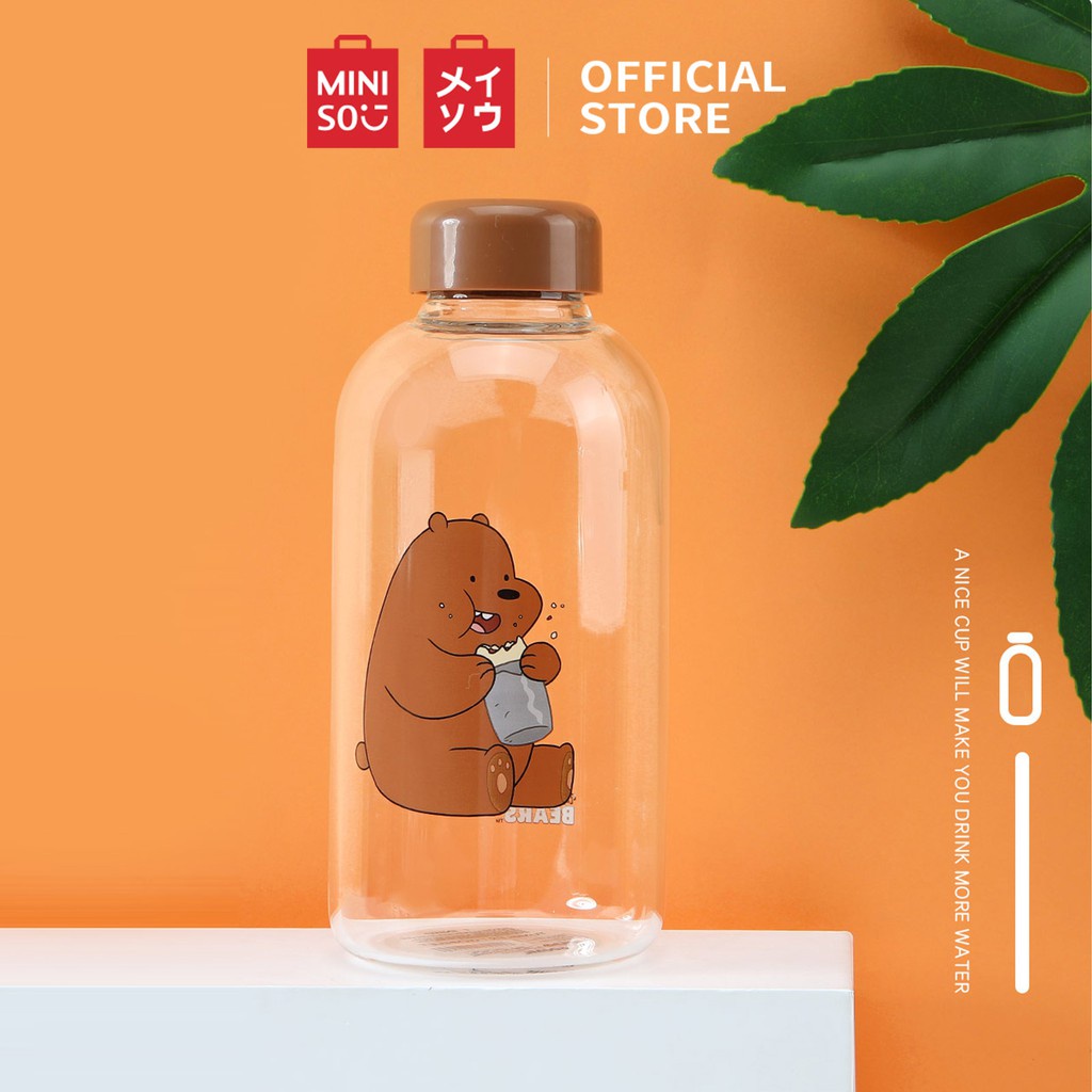 MINISO We Bare Bears Botol Minum Air Kaca Borosilikat Tinggi Tempat Minum Bellied 600ml Tumbler