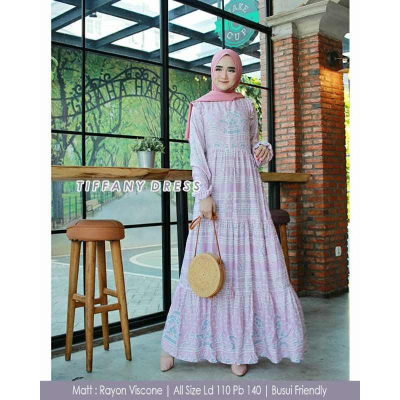 Dress Rayon Motif Tiffany Baju gamis Muslim