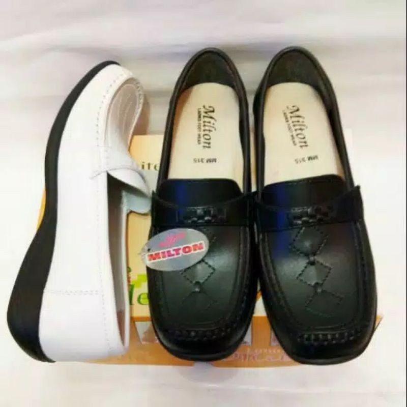 COD-Sepatu Wanita Pantofel Wanita Milton Hitam/Putih