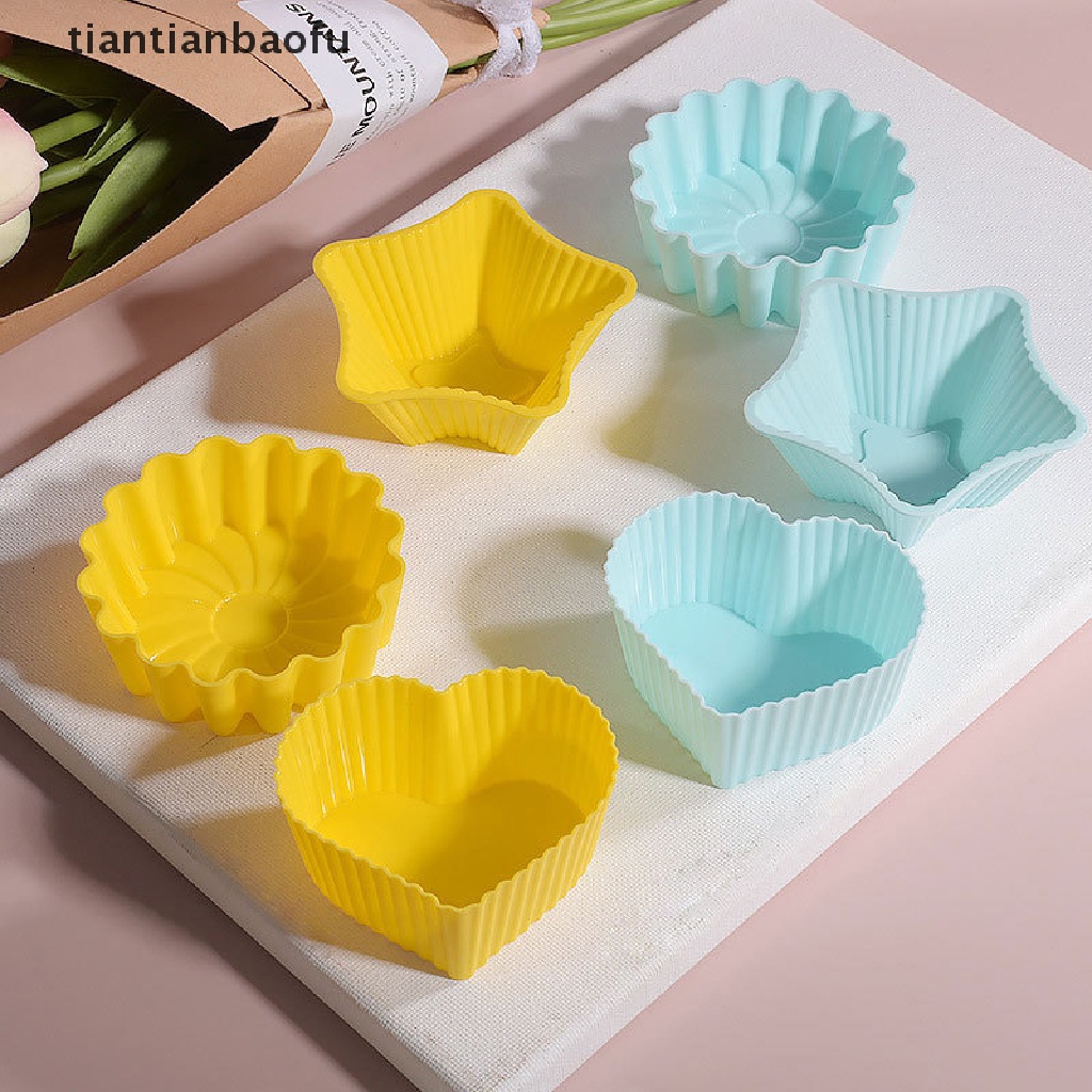 2pcs / Set Cetakan Kue Muffin Cupcake Bentuk Bulat Persegi Hati 3D Bahan Silikon Untuk Dekorasi Dapur