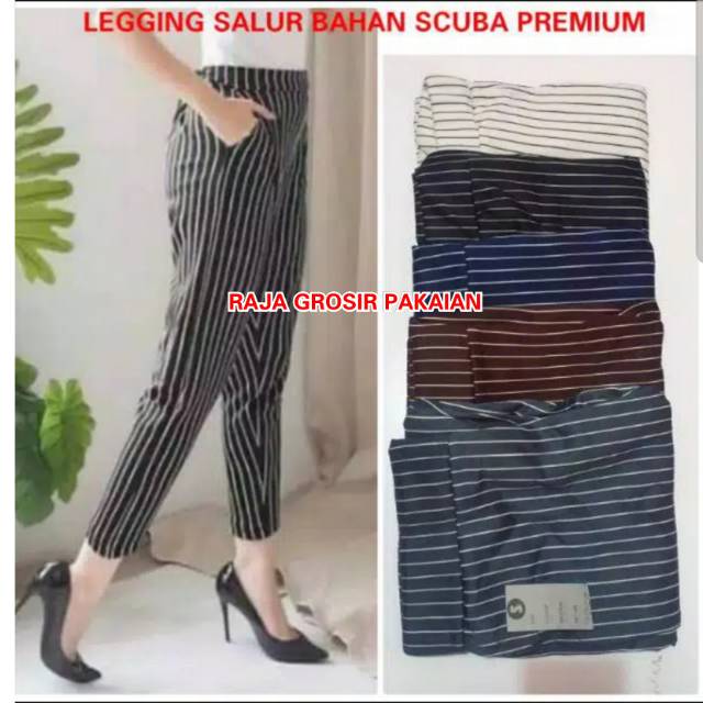 Celana Pensil Salur Stretch Scuba Premium