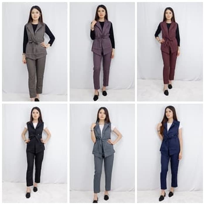 SF14 Zara Square Vest Murah Rompi Wanita Baru Berkualitas Model Motif Tartan Abu Berkualitas