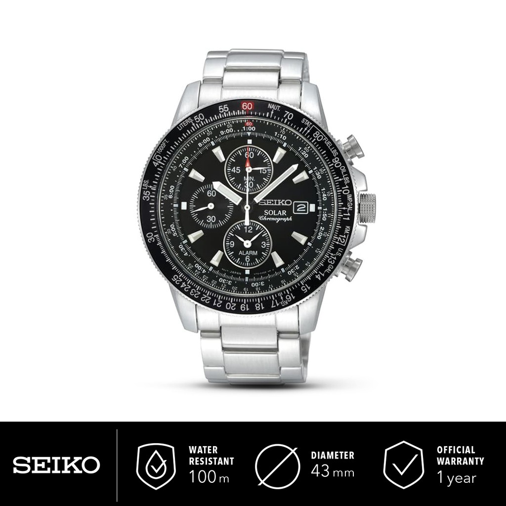 Jam Tangan Pria Seiko Solar Chronograph SSC009P1 Dual Time Black Dial