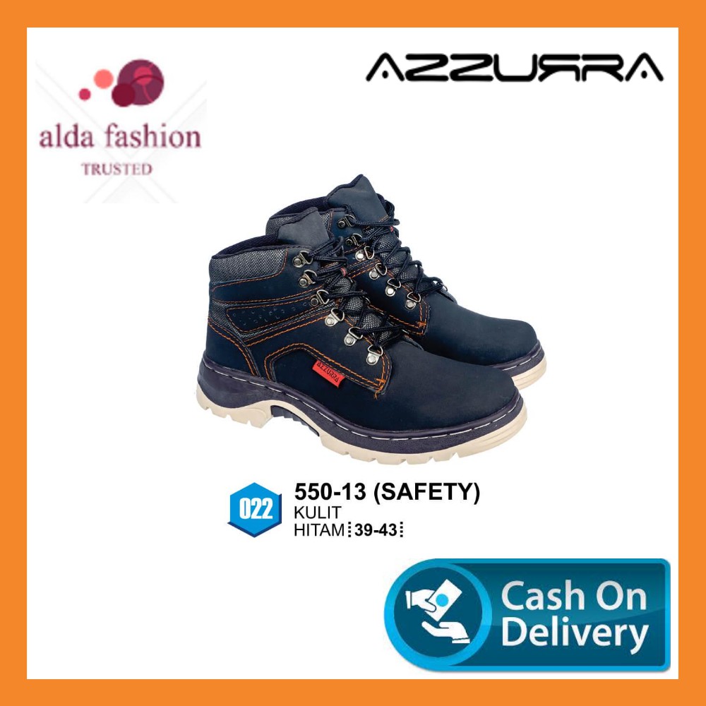 sepatu boot safety pria warna hitam bahan kulit azzurra original