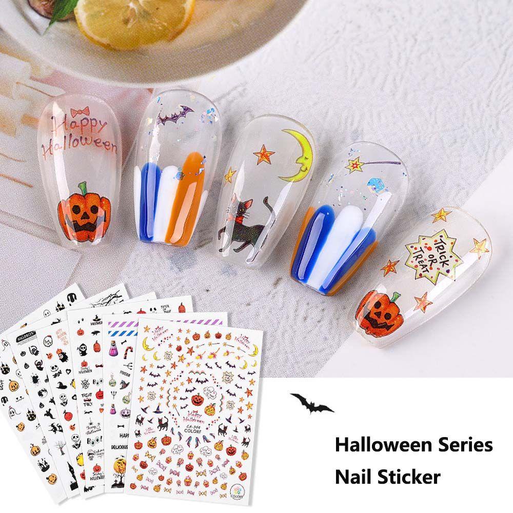 AUGUSTINA Agustina Dekorasi Nail Art Spider 1lembar Manicure Aksesoris Halloween Series Skeleton DIY Nail Decals