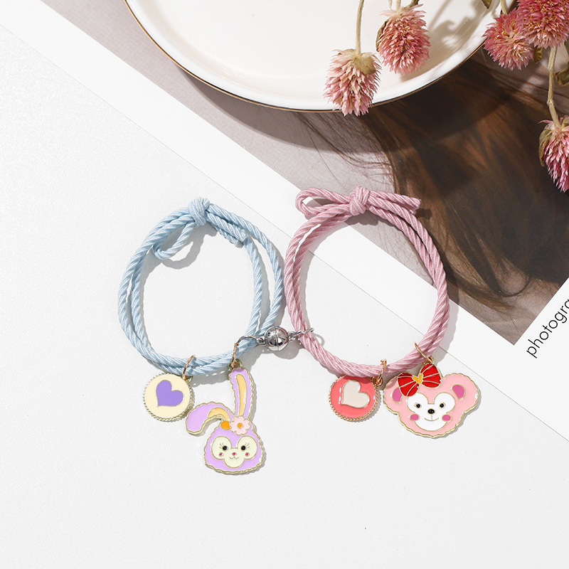 2 Pcs Sepasang Gelang Tali Karet Magnet Desain Astronot Kuromi Cinnamoroll Untuk Pria Dan Wanita Gelang Magnet/1 Pasang Gelang-2