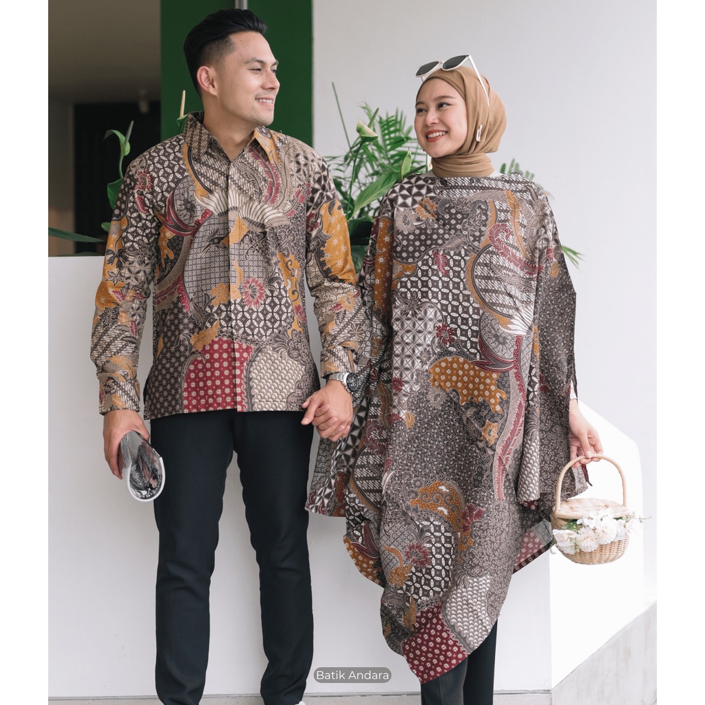 Couple Kaftan Dan Kemeja Batik Lengan Panjang Premium Modern Selena