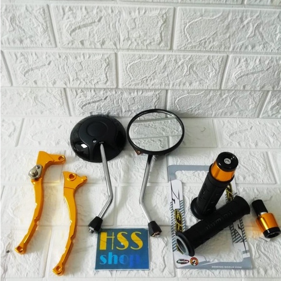Spion Bulat Tangkai Crome Panjang + Handle Rem Variasi + Handgrip + Jalu Stang Cnc - Fino 125. Fino 