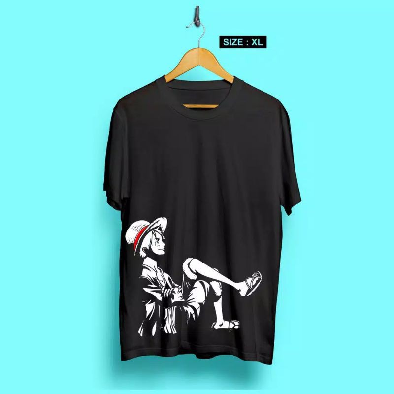 fourfashion Kaos Pria Kaos Distro D.LUFFY Duduk Santuy Black XL CN724