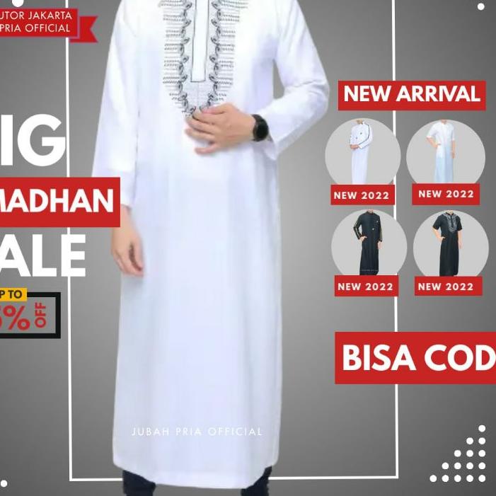 Berkualitas Jubah Pria Gamis Pria Cowok Laki Laki Dewasa Lengan Panjang Al Haramain Baju Jubah Putih Pria Dewasa Lengan Pendek Hitam Habib Polos  2022-3