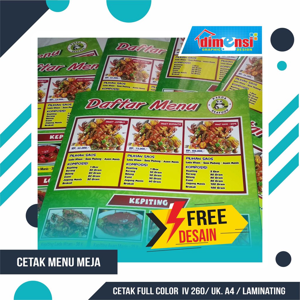 Cetak Buku Menu Seafood / Menu Meja / Buku Menu Murah