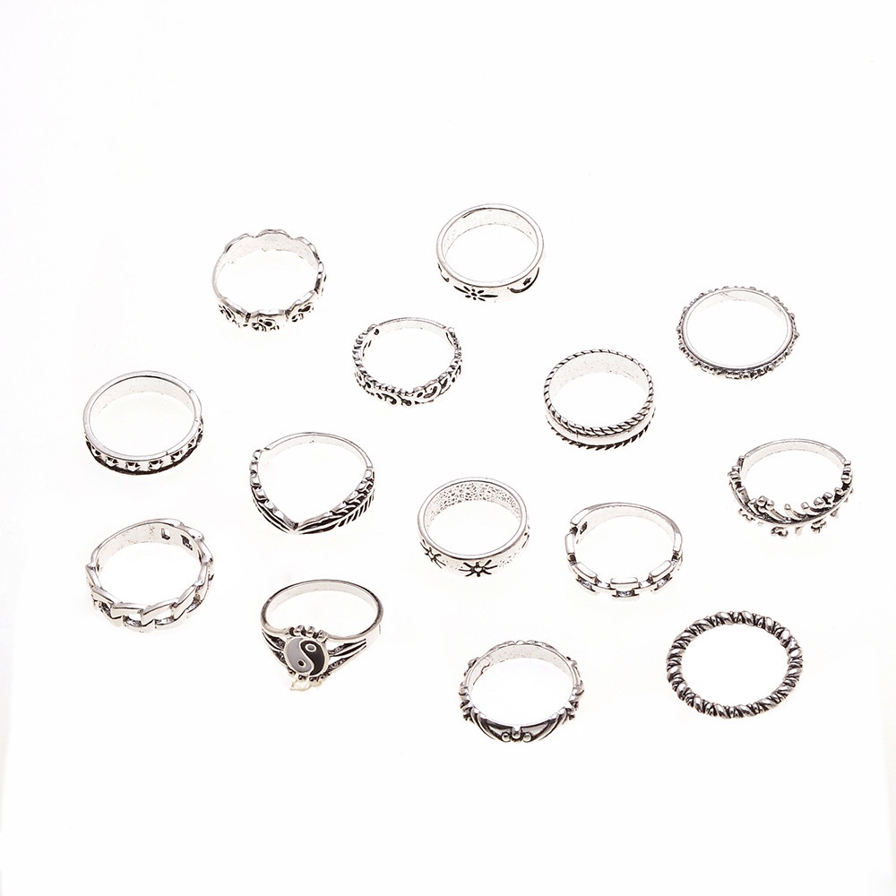 10 pcs Kepribadian Retro Trend Cincin Timbul Gajah Geometris Cincin 14-piece Set untuk Wanita