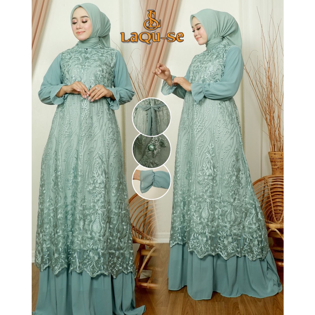 Dress Gamis Kebaya Cantik Modern Mix Ceruty Babydoll Gaun Pesta Kondatangan Wanita Mewah  Gamis Kondangan By Laquse_kebaya2