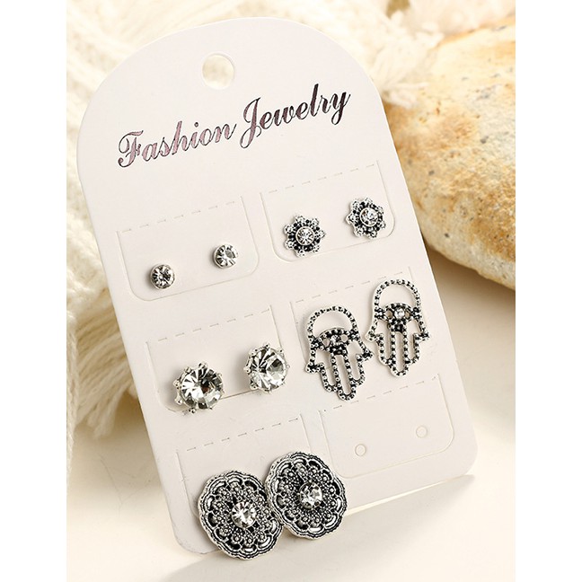 LRC Anting Tusuk Fashion Geometric Flower Palm-studded Earrings Set Of Five F89509