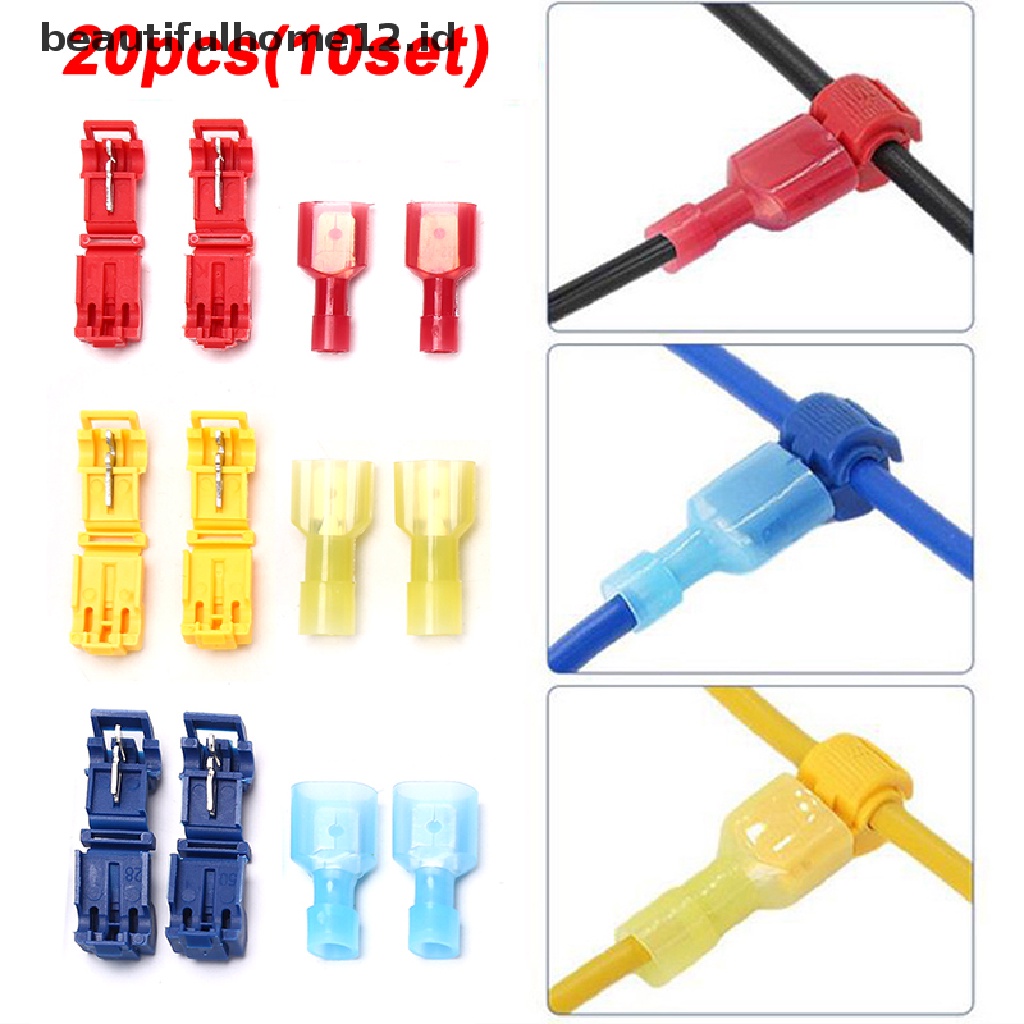 【beautifulhome12.id】 20Pcs T-Tap Splice Wire Connector Insulated Spade Electrical Crimp Terminals Kit .