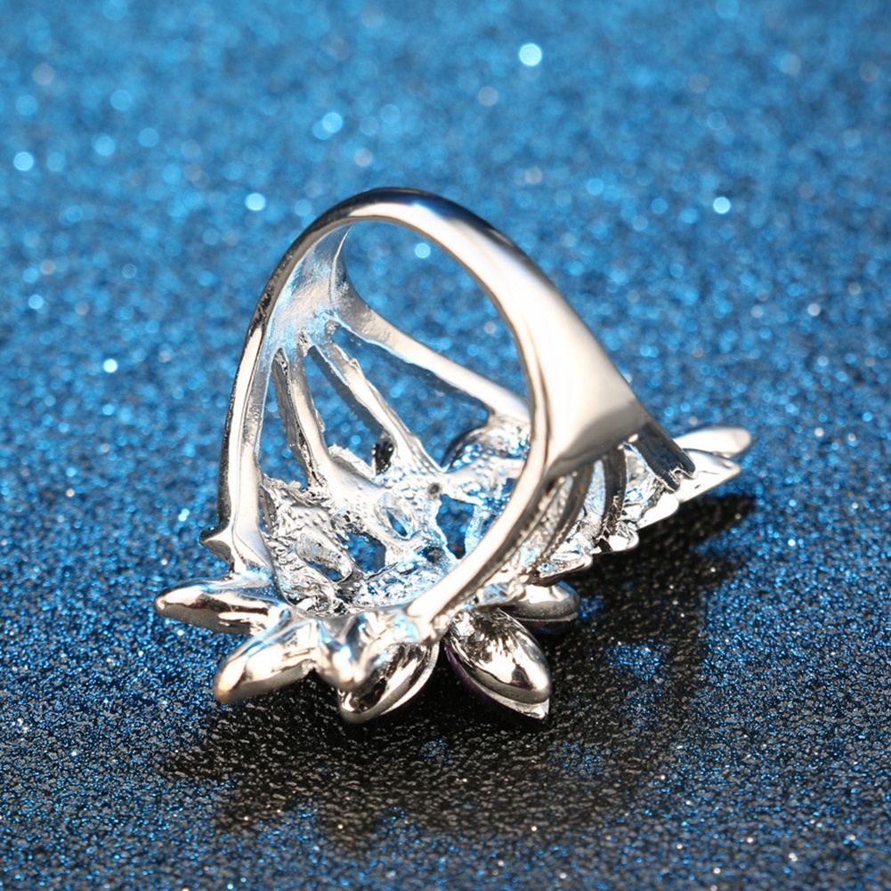 Hu Hu Hu Hu Hu Alat Bantu Pasang Kacamata♡ Cincin Wanita Desain Bunga Hollow Hias Cubic Zirconia Berkilau Untuk Hadiah