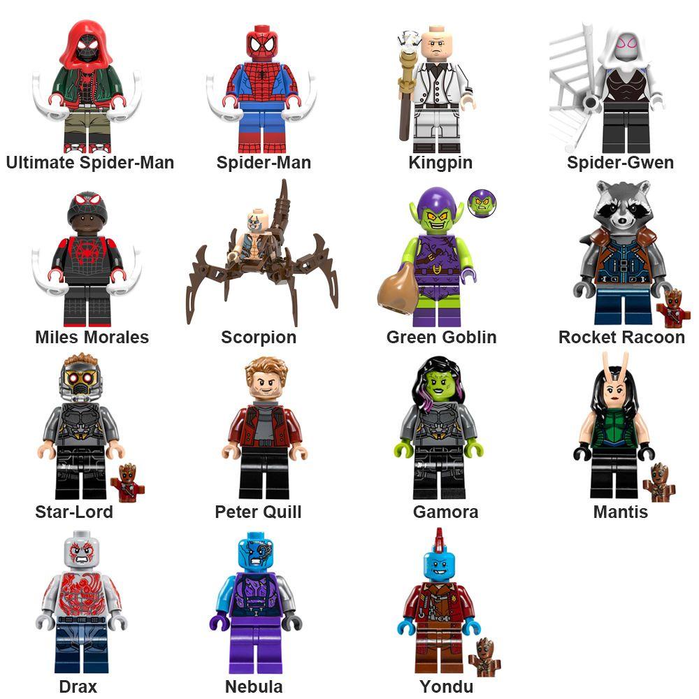 R-FLOWER Blok Bangunan Superhero Gamora Drax Nebula Yondu Rocket Racoon Spider-Gwen Star-Lord Spiderman