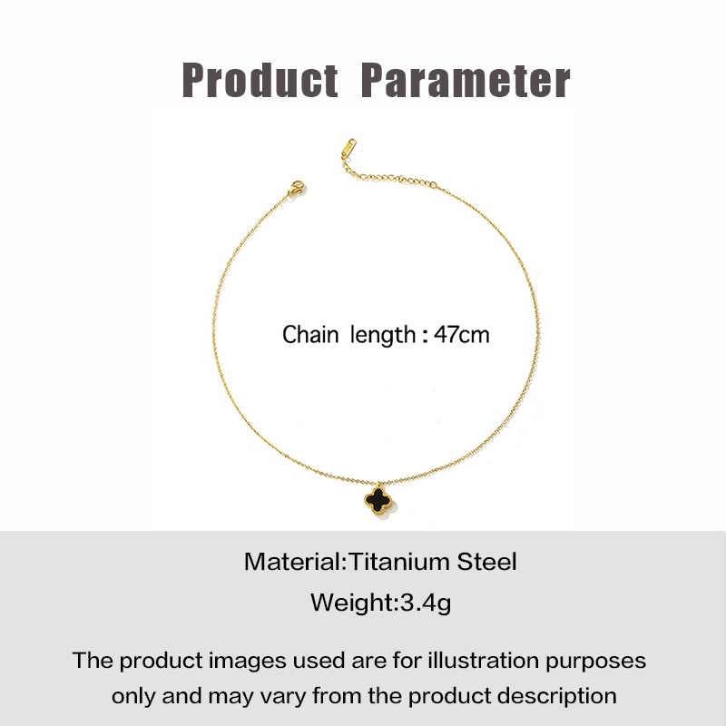 Korean 18k Gold Titanium Steel Necklace Black and White Double-sided Four-leaf Clover Pendant For Women