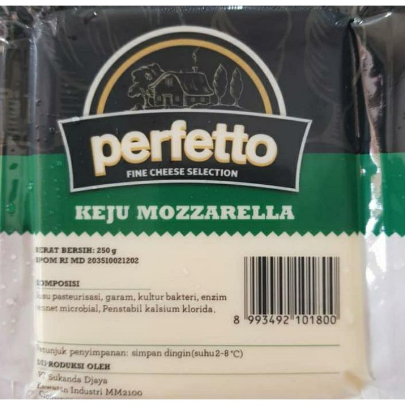 

FAVORIT!! KEJU MOZARELLA perfetto /MOZARELLA CHEESE 250GR KEMASAN ORIGINAL PABRIK