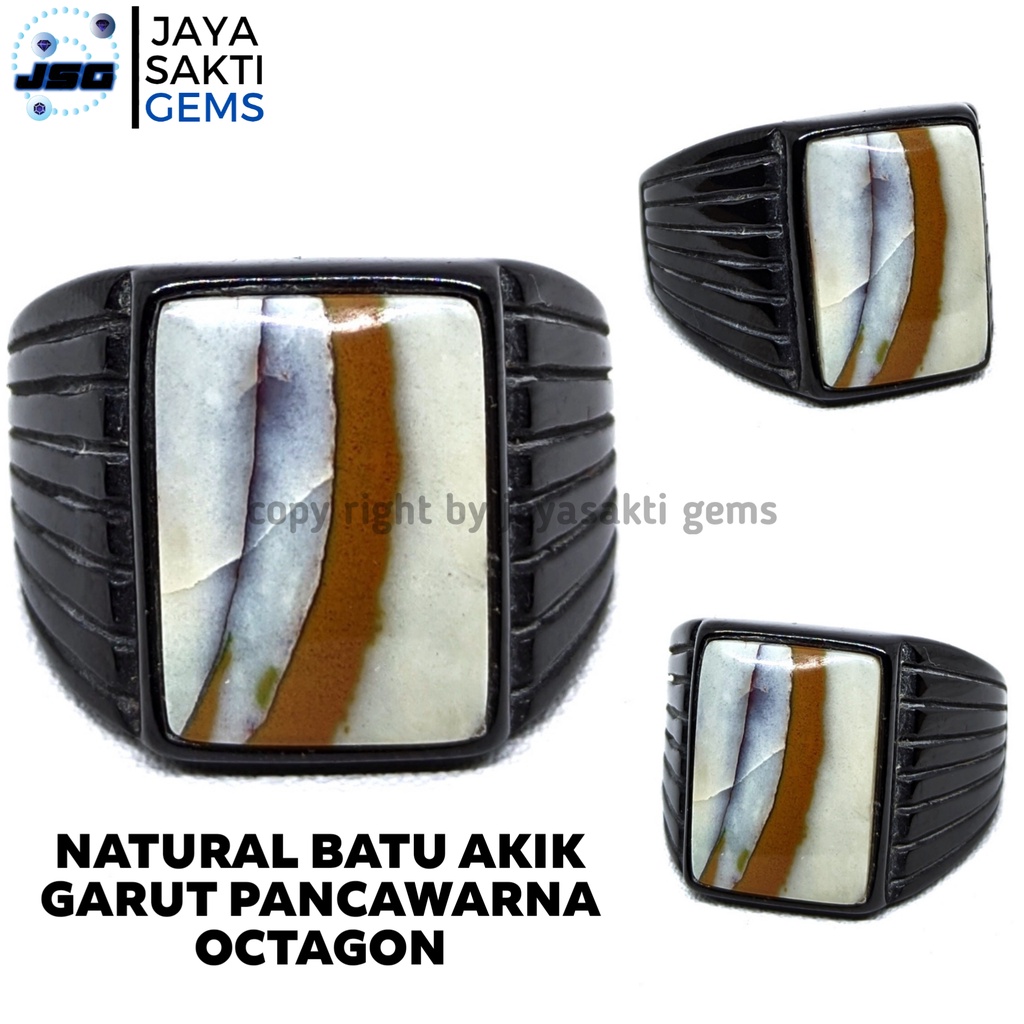 Natural Batu Akik Pancawarna Garut Octagon PGO08