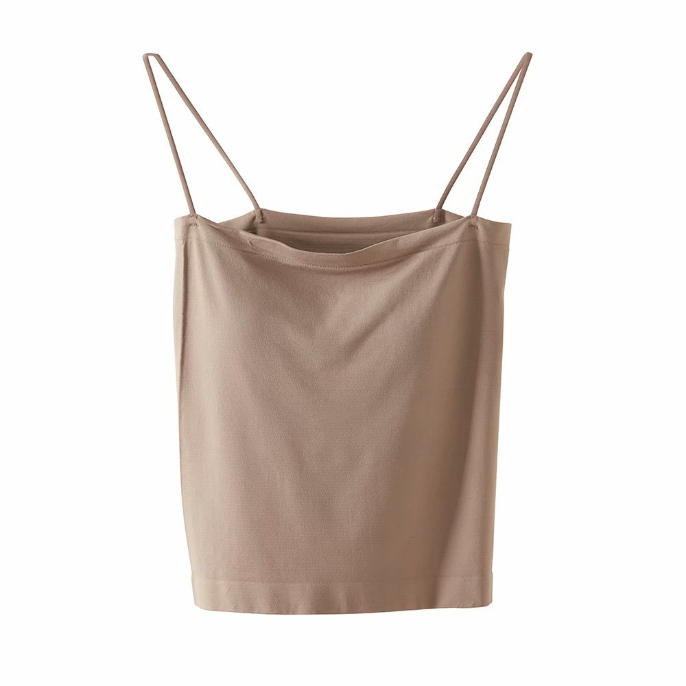 BATAMMODE Tank top Basic Wanita Square spaghetti Crop top-Coklat