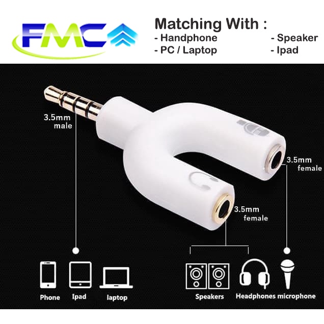 Splitter Audio 2 in 1 Bentuk U Mic &amp; Audio Jack 3,5mm Male to Dual Female For Microphone Headphone Handphone Komputer Speaker Laptop PC