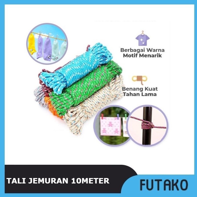 Tali Jemuran Baju Bahan Nylon / Tambang 10 meter / Tambang Jemuran Warna Random