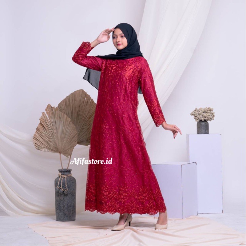 Gamis Brukat Laudya Dress Maroon