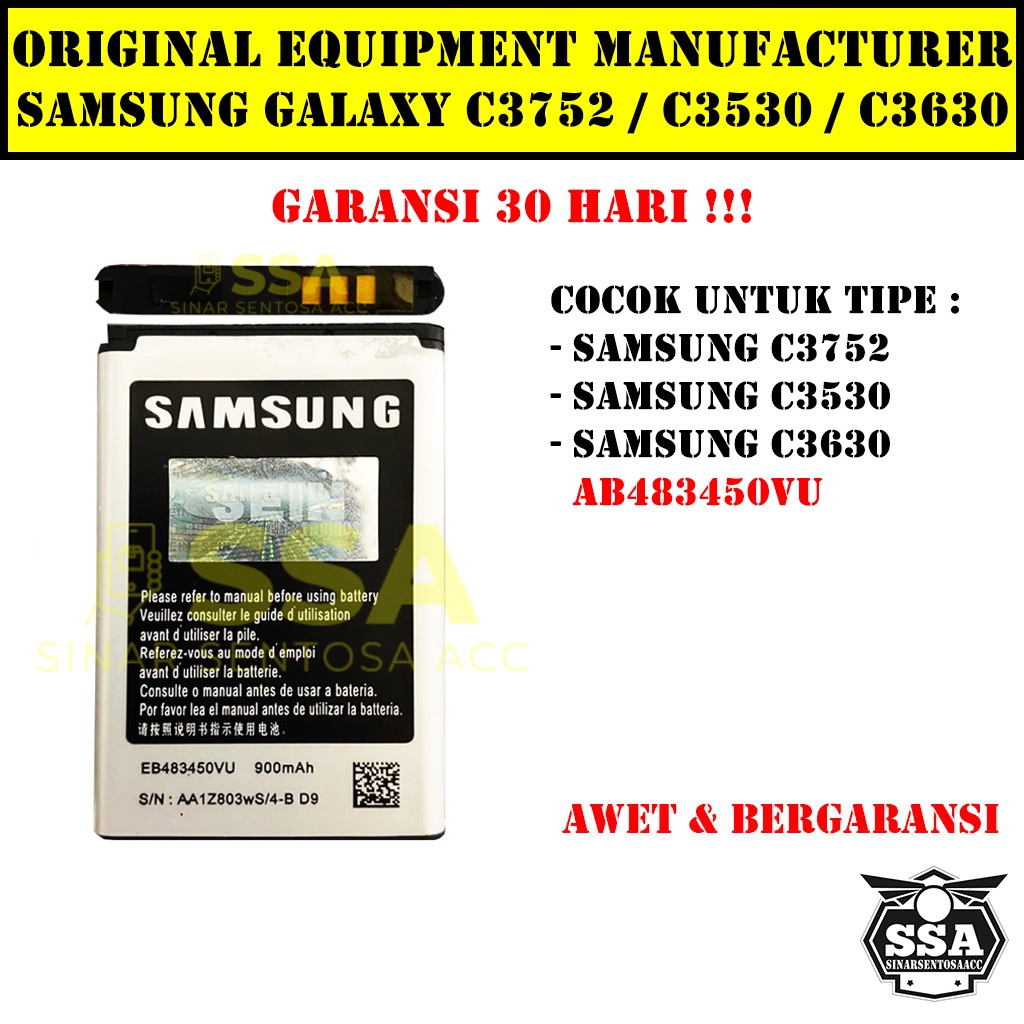 Baterai Original OEM Samsung Galaxy C3752 C3530 C3630 C3528 C3230 C3630C AB483450VU HP Ori Battery Batrai Batre Batu Batere GARANSI AWET MURAH