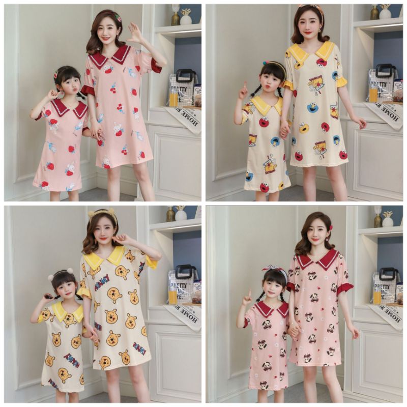 Daster Tidur Import Couple Ibu Dan Anak/Piyama Import Couple Ibu Dan Anak Murah Bahan  Katun C17-C2