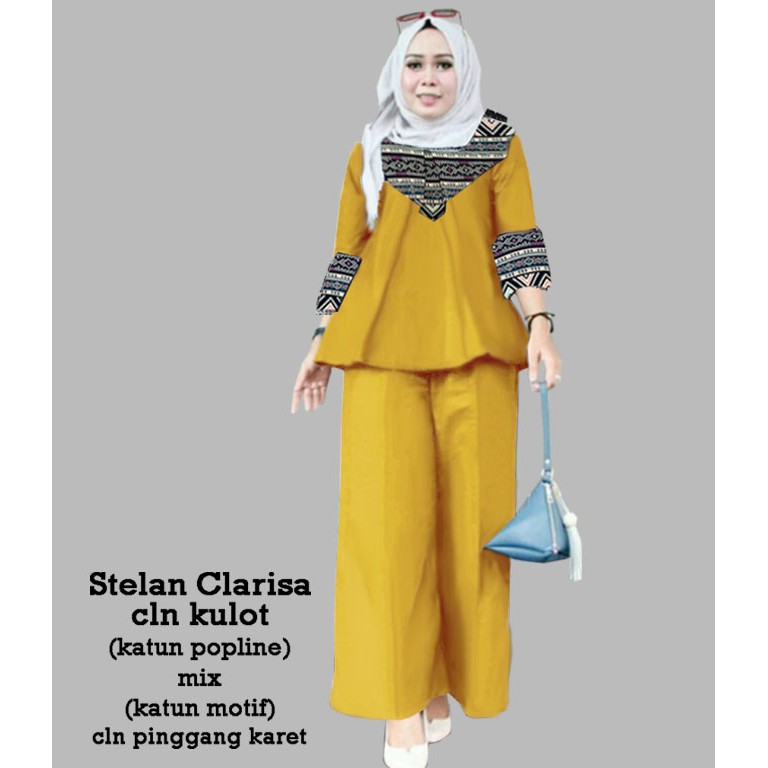 Setelan Clarisa Celana Kulot - Logo Smile (LS) - Ukuran XL-3XL - Matt Katun Mix Katun Motif