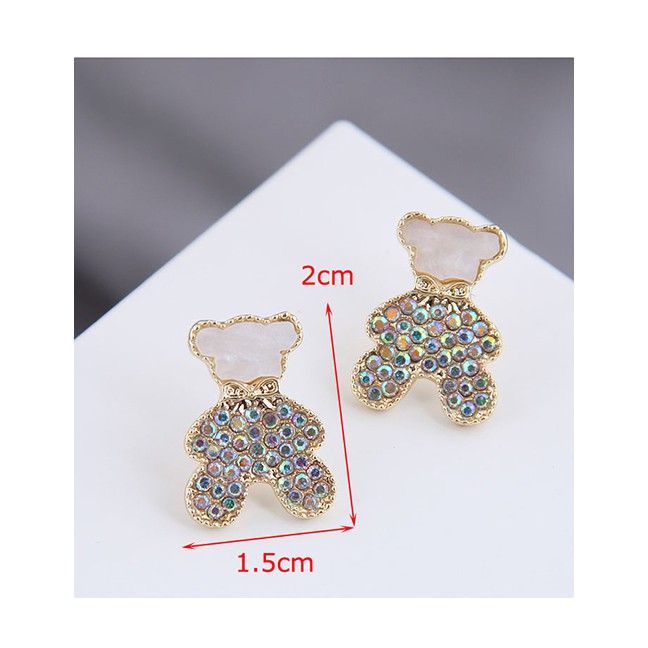 LRC Anting Tusuk Fashion Golden Diamond Bear Resin Alloy Earrings A61814