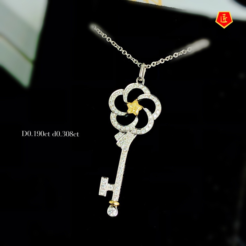 [Ready Stock]Yellow Diamond Key Pendant Necklace Valentine's Day Gift Special-Interest Design