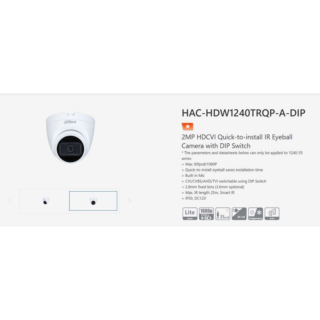 Kamera CCTV Indoor+AUDIO DAHUA 2MP HAC-HDW1240TRQP-A-DIP 1080p+Free 2 BNC Drat