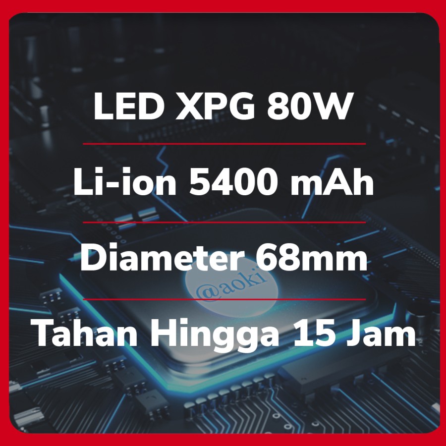 COD SENTER KEPALA PROFESSIONAL HEADLAMP 80 WATT AOKI AK-D180 CAHAYA PUTIH 5400mAh IP68