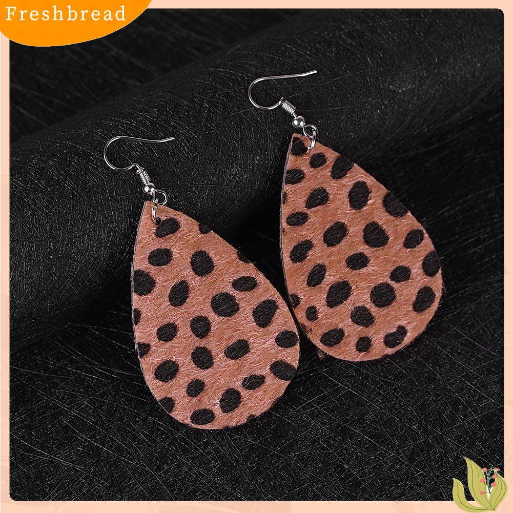 Fresh| Anting Kait Gantung Wanita Bahan Kulit Imitasi Desain Print Leopard Untuk Hadiah